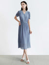 V-Neck Chiffon Pleated Midi Dress