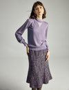 Dark Purple Tweed Fishtail Midi Skirt