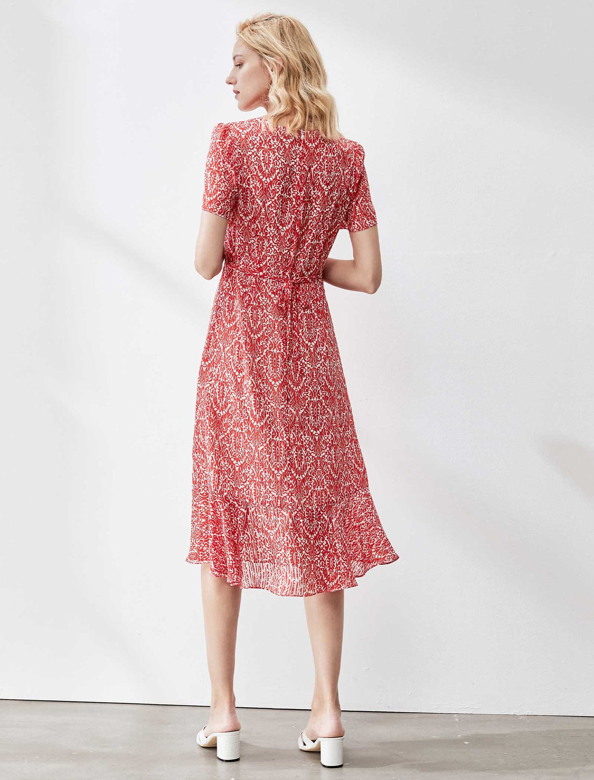 Romantic Ruffled Floral Chiffon Midi Dress