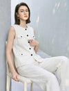Off-White Linen Blend High Waist Wide Leg Pants