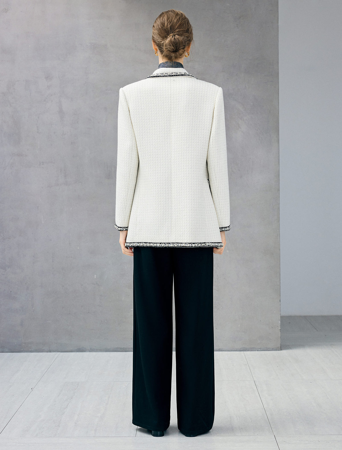 Wool Blend Braided-Trim Double-Breasted Notched-Lapel Jacket
