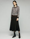 Wool Blend Floral Jacquard Crewneck Button-Front Cardigan