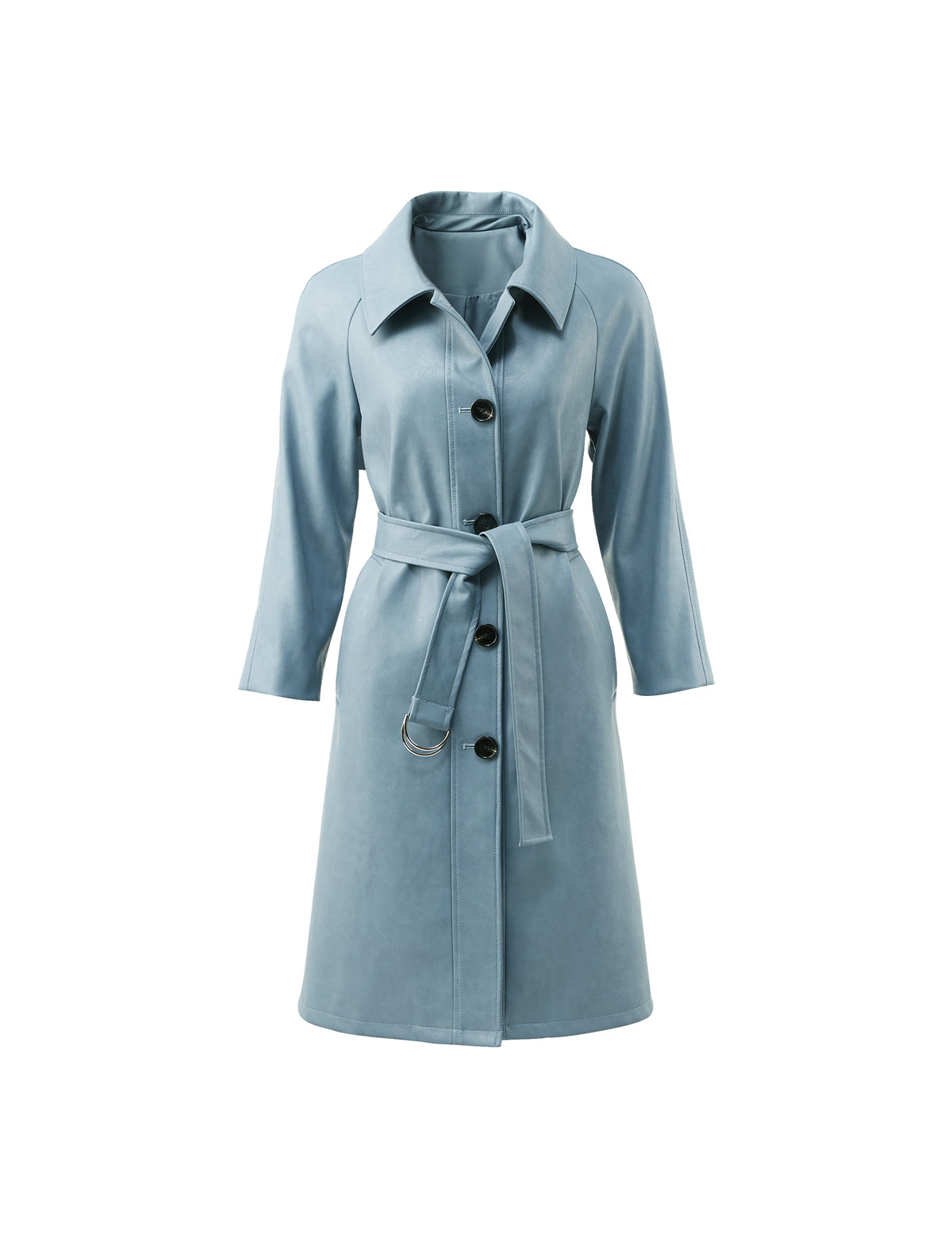Collared Button-Front Belted Trench Coat