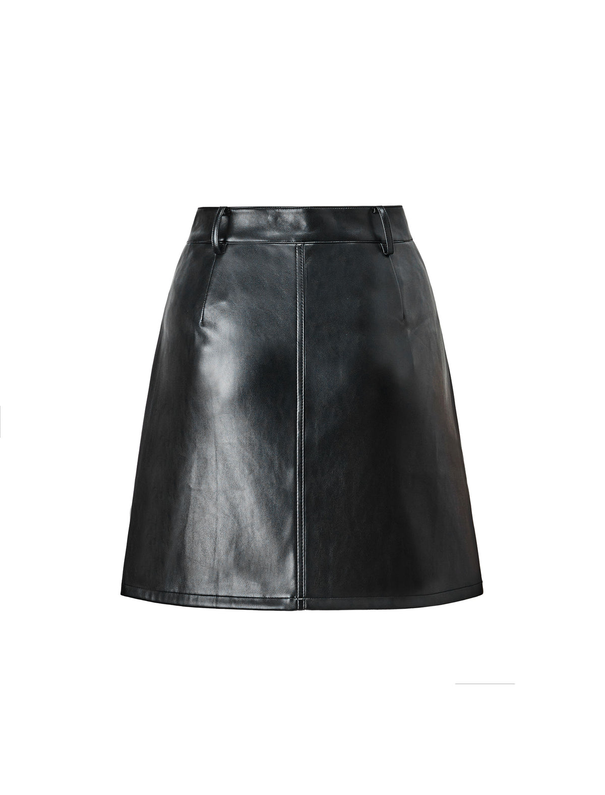 Belted High Waist Black PU Leather A-Line Mini Skirt