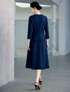 Sculpted Navy Texture Fringe Trim Midi Dress