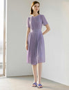 Short Sleeve Waist-Cinched Pleated Dress