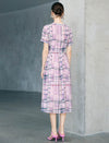 Pink Multi-Color Plaid Short Sleeve Midi Dress