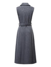 Wool Blend Tailored Sleeveless Midi Dress with Belt