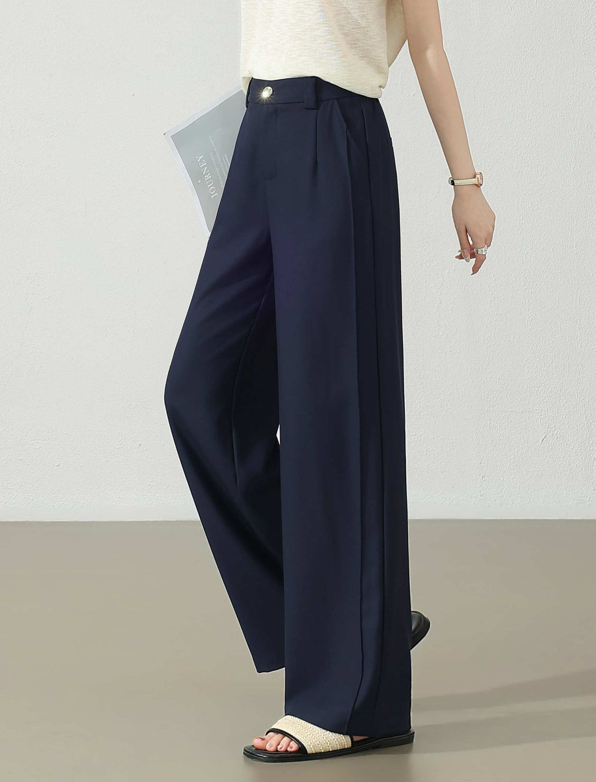 High Waisted Navy Wide Leg Pants
