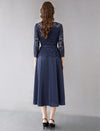 Elegant Lace Belted Midi Dress
