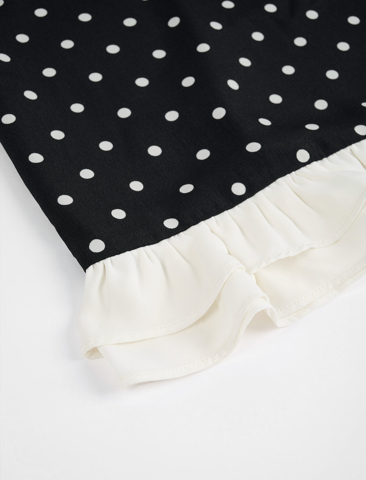 Black Polka Dot Puff Sleeve Ruffle Hem Dress