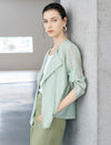 Light Sage Roll Tab Sleeve Open Front Moto Jacket