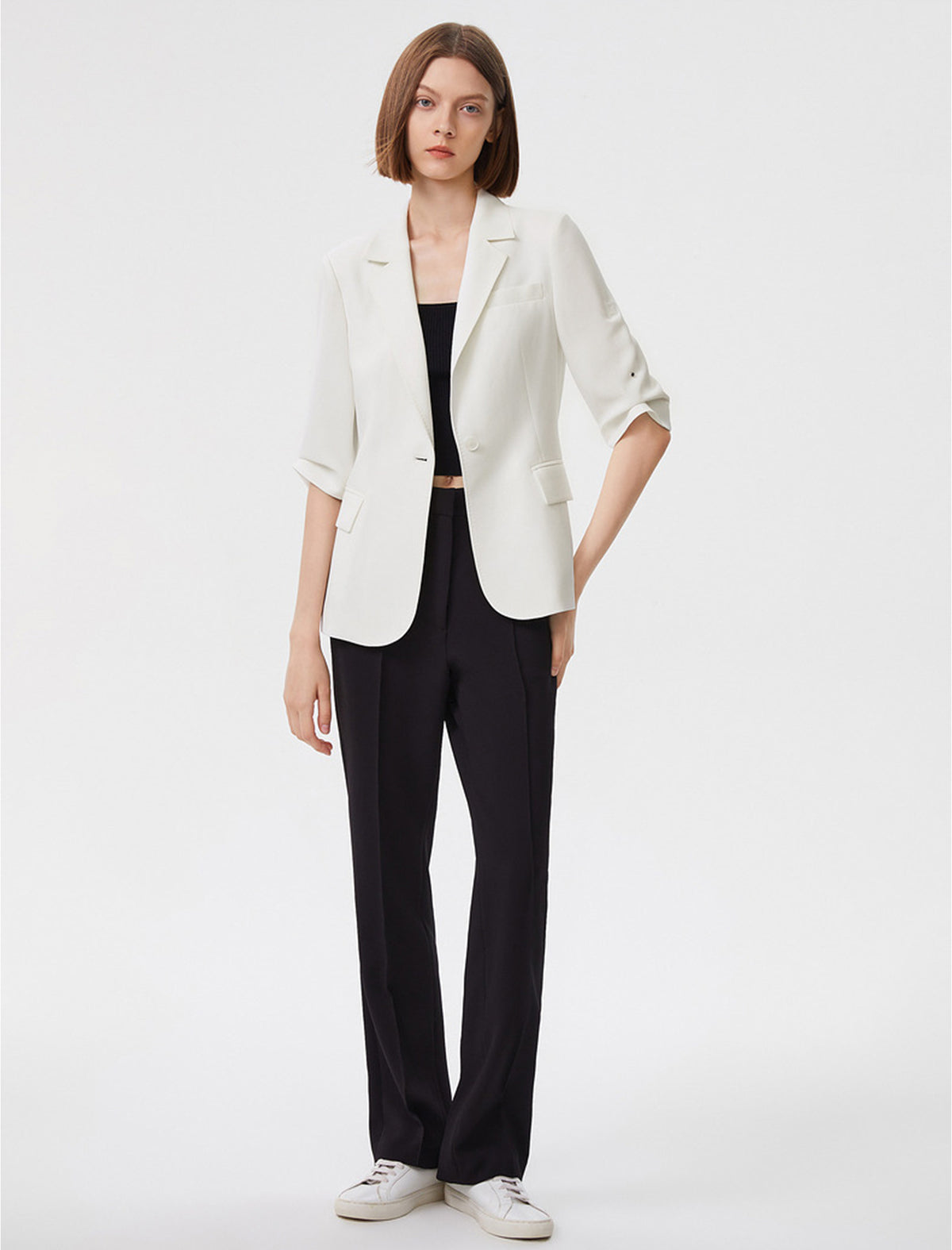 Lightweight Ruched Sleeve Blazer
