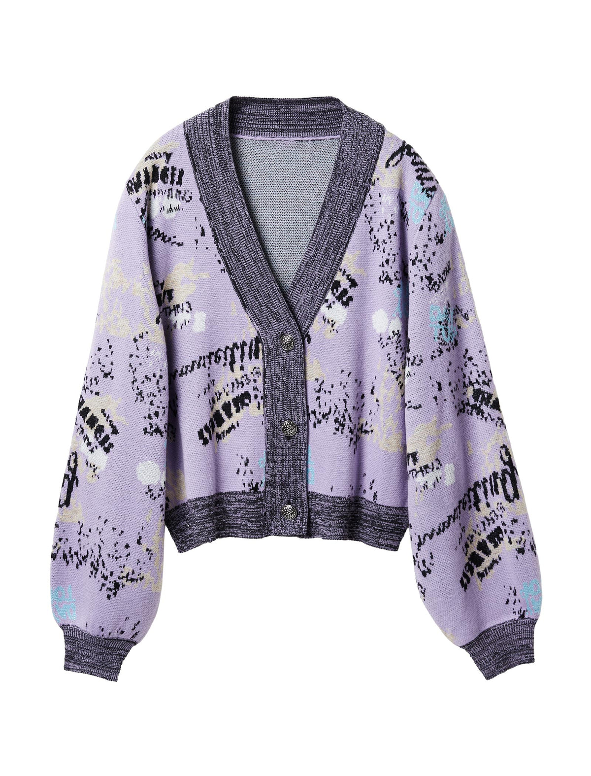 Jacquard Contrast Trim Wool-Blend Cardigan