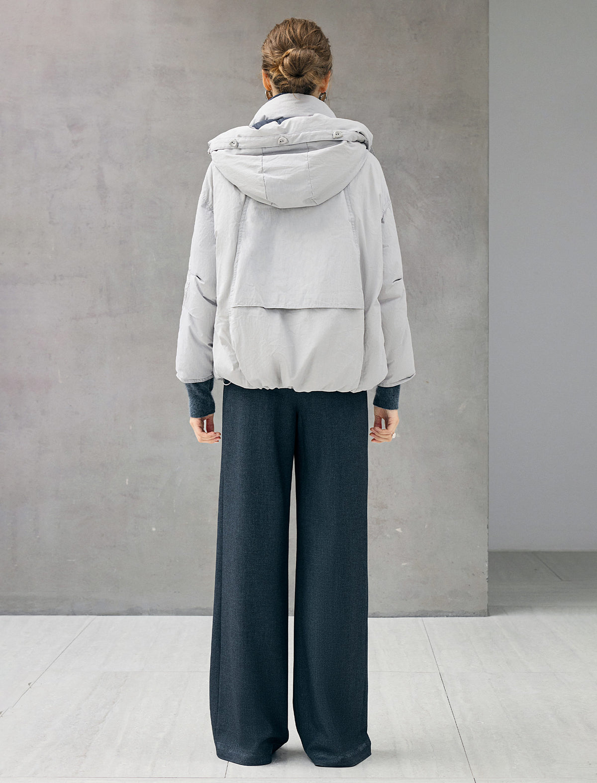 Detachable-Hood Stand-Collar Zip-Front Cropped Puffer Jacket