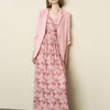 Three-Quarter Sleeve Textured Lapel Blazer - Pink