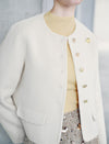 Wool Blend Round Neck Metal Button Cropped Jacket