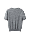 Wool Blend Pearl Brooch Short Sleeve Sweater