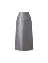 Gray Coated Wrap-Front Midi Skirt