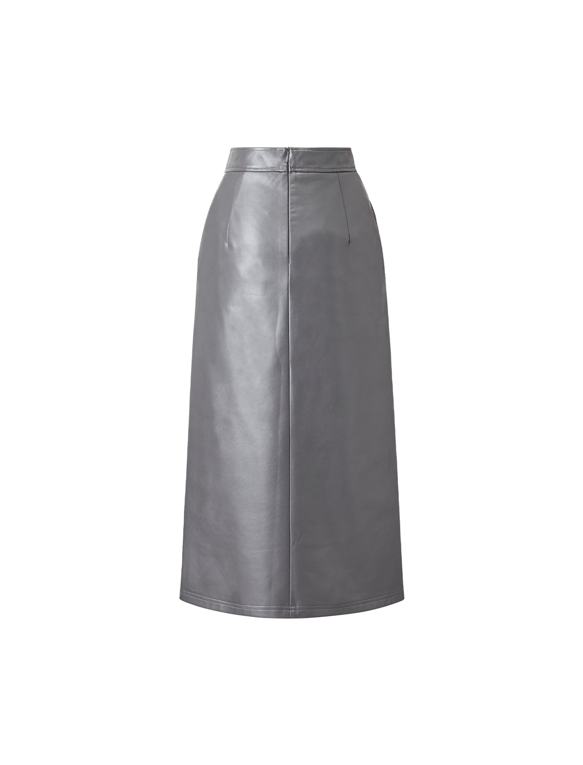 Gray Coated Wrap-Front Midi Skirt