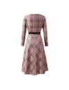 Plaid Crewneck Belted Midi Dress