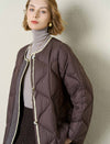 Collarless Contrast-Trim Quilted Down Jacket