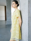 Yellow Butterfly Eyelet Embroidery Short Sleeve Shift Mini Dress