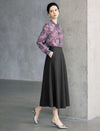 Printed Stand Collar Pleated Chiffon Blouse