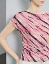 Pink Abstract Print Ruched Waist Top
