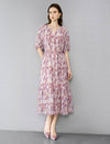 Watercolor Print Tiered Midi Dress
