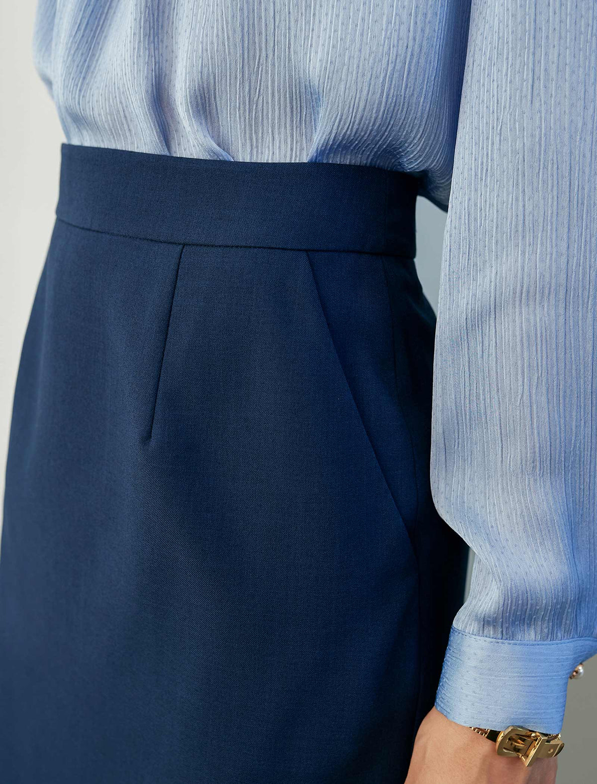 Navy Blue Pencil Midi Skirt