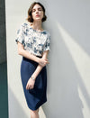 Crew Neck Printed Short Sleeve Chiffon Top