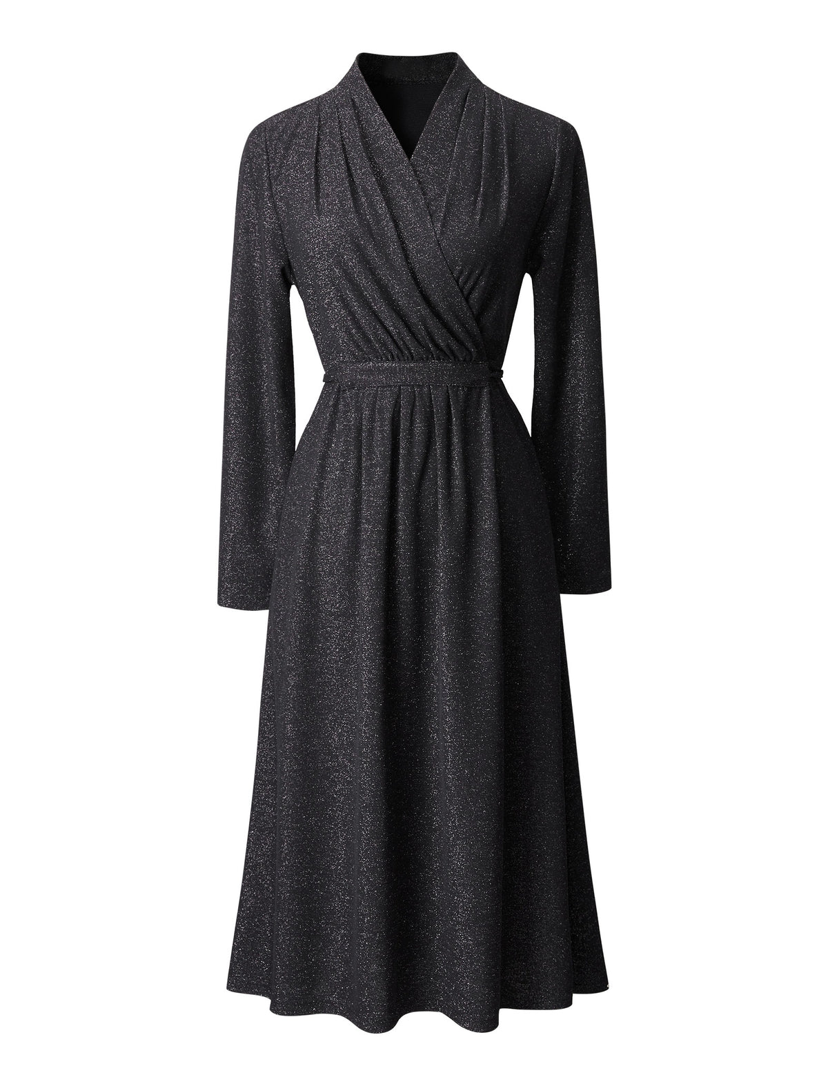 Glitter V-Neck Wrap Midi Dress