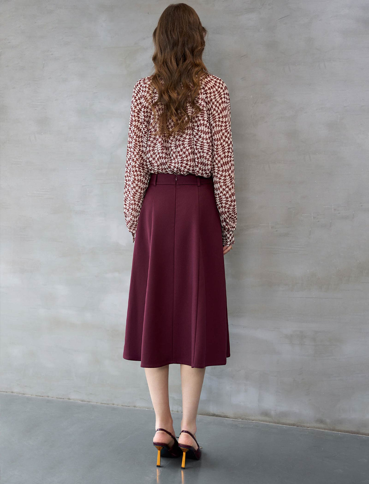 Houndstooth Tie-Neck Blouse