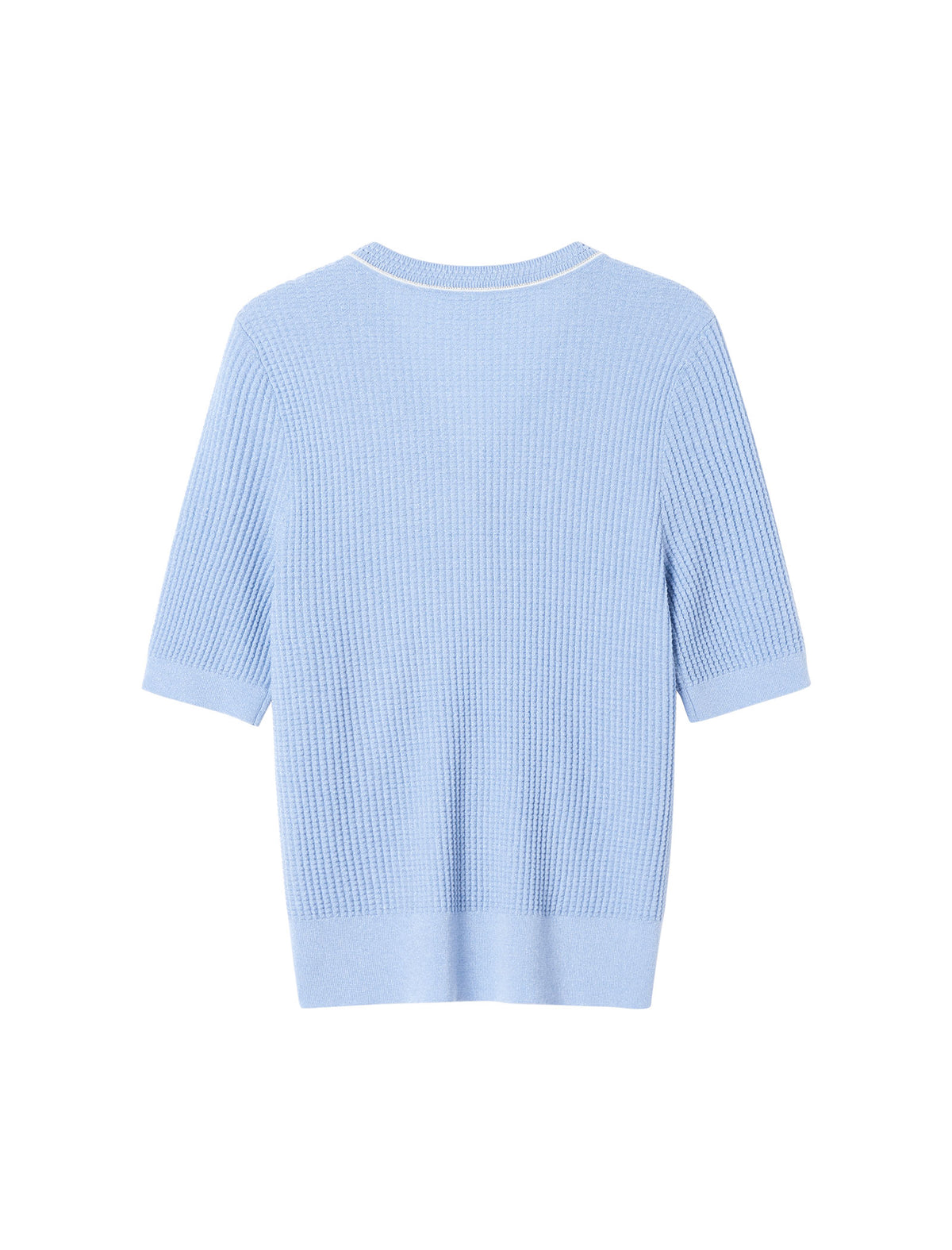 Blue Short-Sleeve V-Neck Button-Front Cardigan