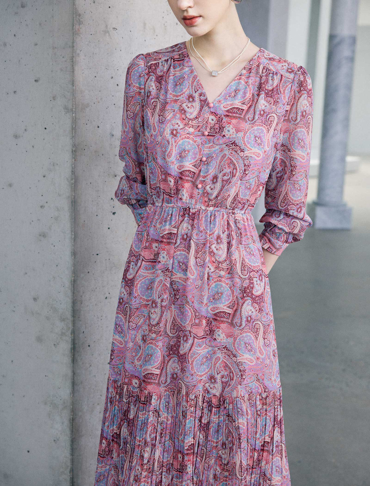 Elastic Waist Floral Chiffon Dress