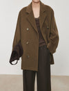 Wool-Cashmere Silk Lining Double-Breasted Coat