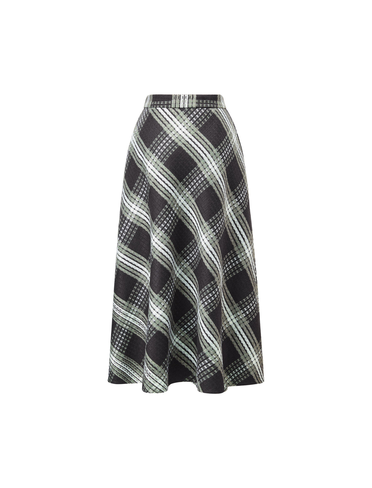 Plaid Bias-Cut A-Line Midi Skirt