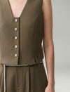 Linen Blend V-Neck Button Front Vest