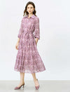 Mauve Pink Watercolor Print Midi Dress