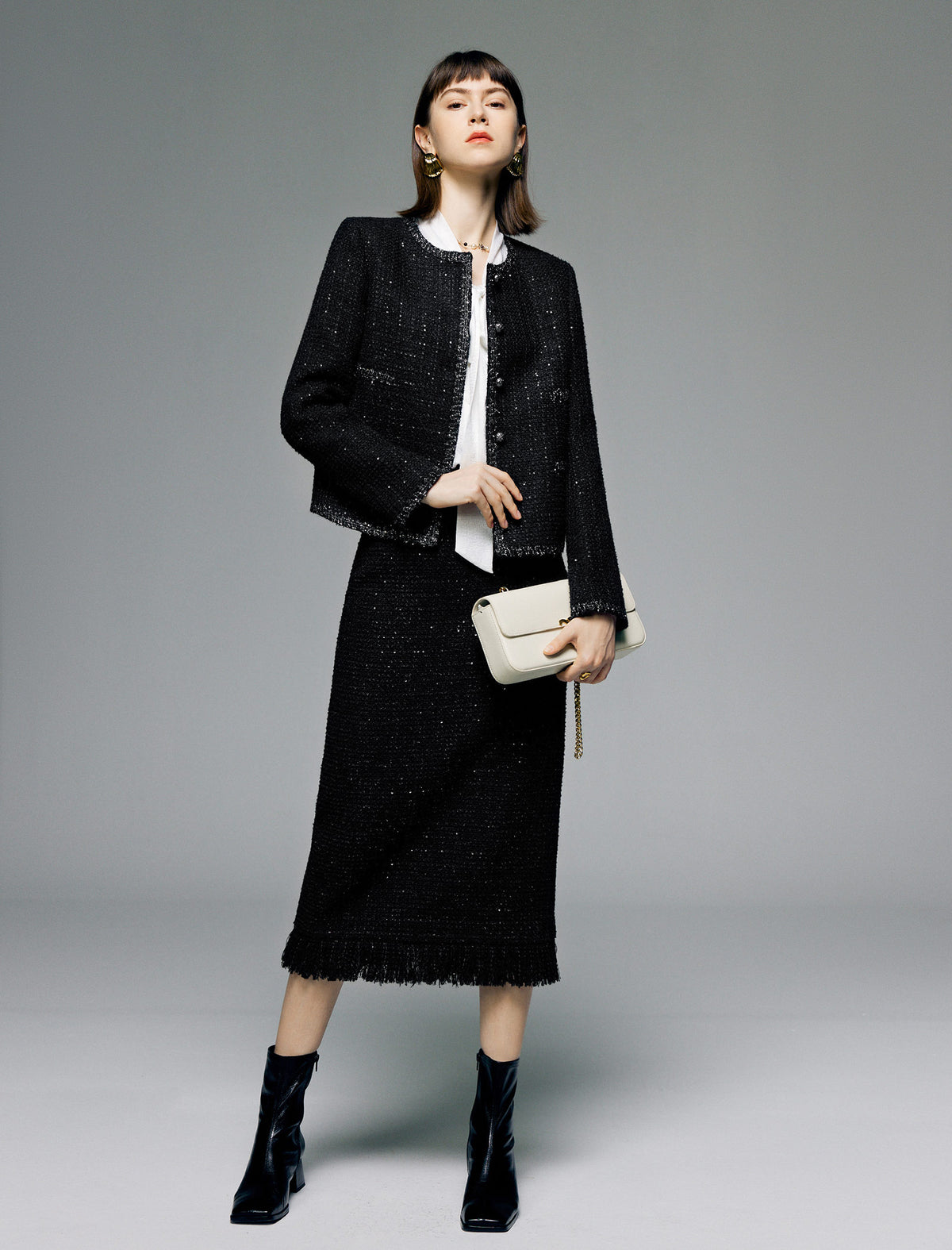 Sparkle Tweed Wool-Blend Cropped Jacket