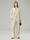 Linen Blend Wide-Leg Tailored Pants