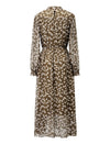 Brown Sheer Tie-Neck Floral Midi Dress