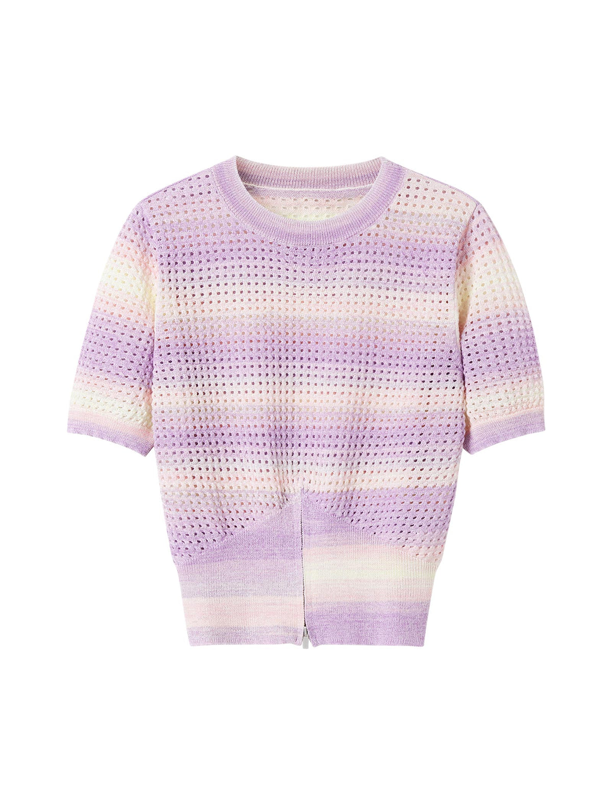 Gradient Hollow-Knit Short-Sleeve Knit Blouse