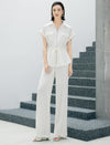 Zip Front Drawstring Waist Utility Shirt Top