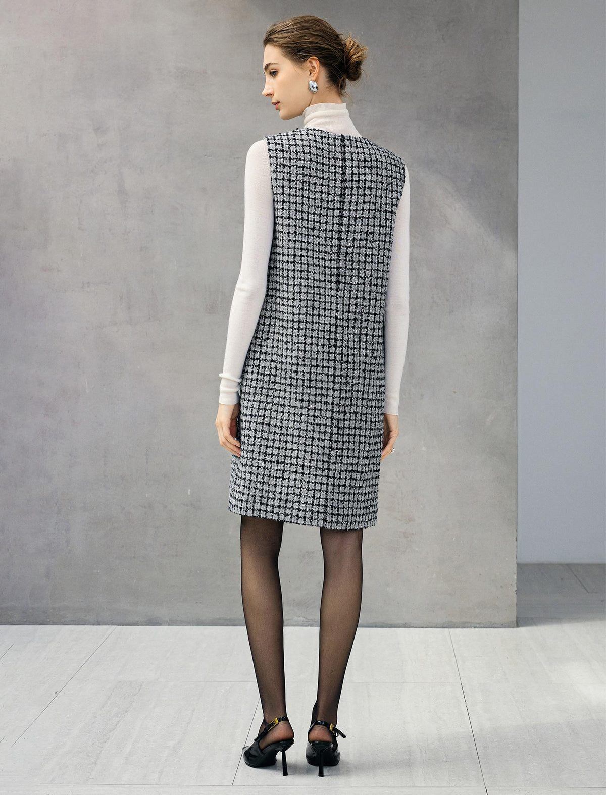 Wool Blend Braided-Trim Crewneck Pocket Sleeveless Dress