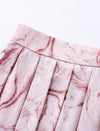 Pink Marble Print Pleated Midi Skirt