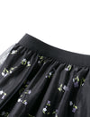 Black Mesh Floral Midi Skirt