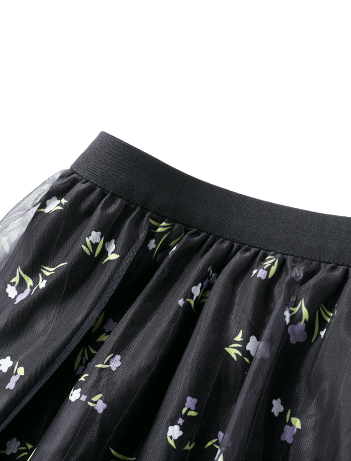 Black Mesh Floral Midi Skirt