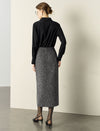 Textured Side-Slit H-Line Midi Skirt
